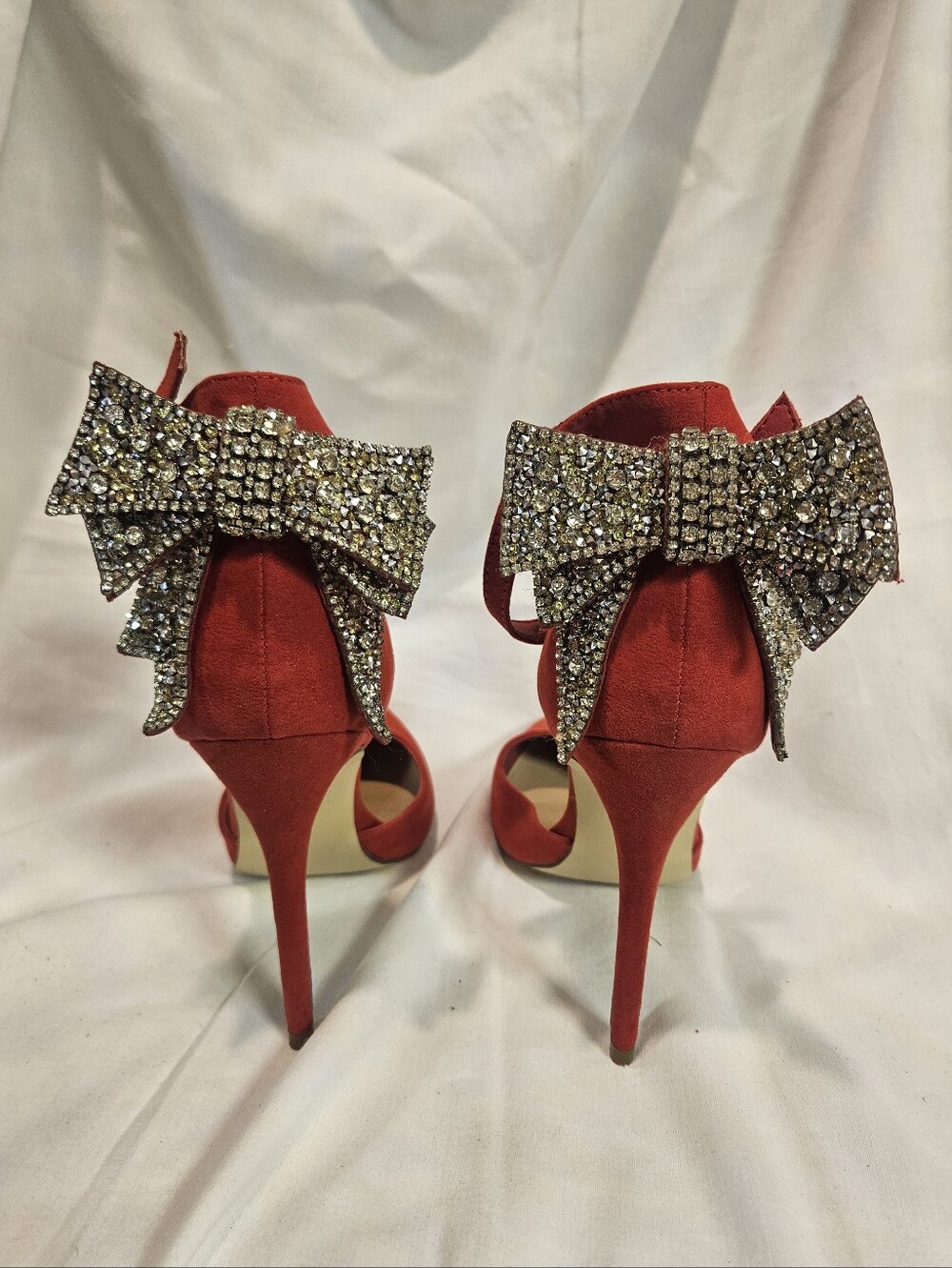 JustFab Letitia Red Crystal Bow Stiletto Heels Shoe Size 9.5
